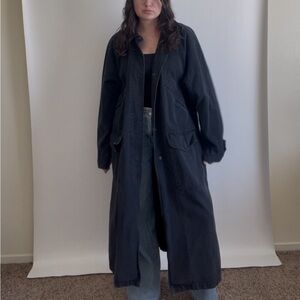 SOLD Vintage 90s black denim oversized trench coat jacket